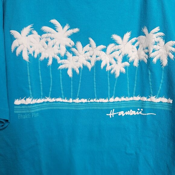 Vintage 80's Hawaii Bhakti Plus Palm Tree T-Shirt Blue Size XLarge  USA - Picture 1 of 5
